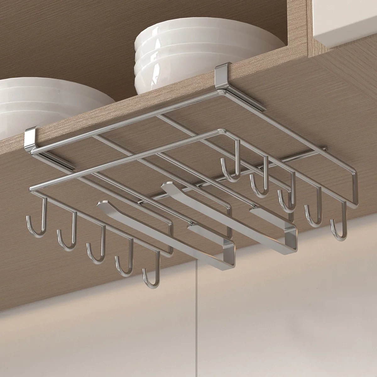 Wall-Mounted Kitchen Storage Rack with Hooks